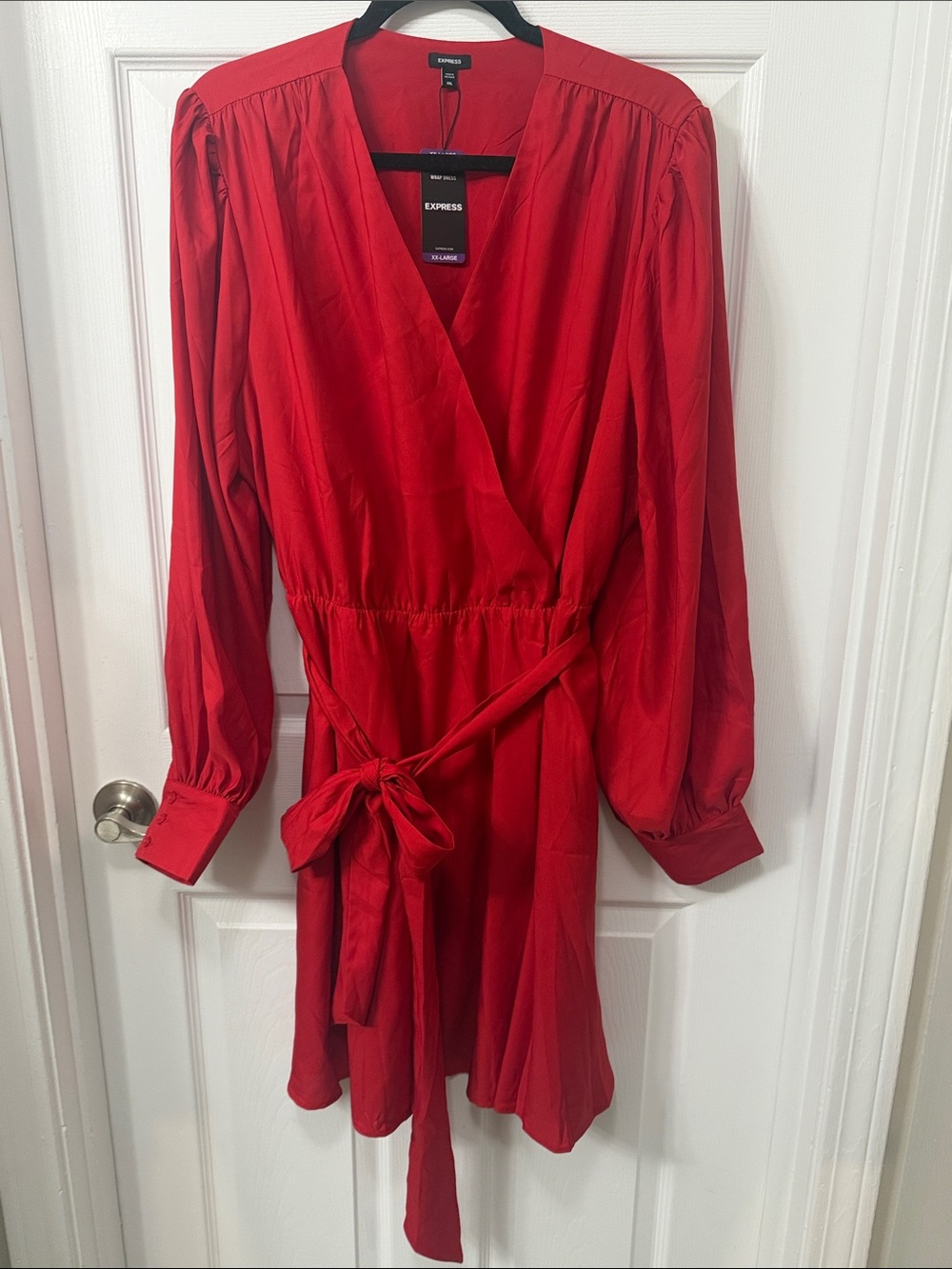 Express Red Wrap-Style Dress with Waist Tie